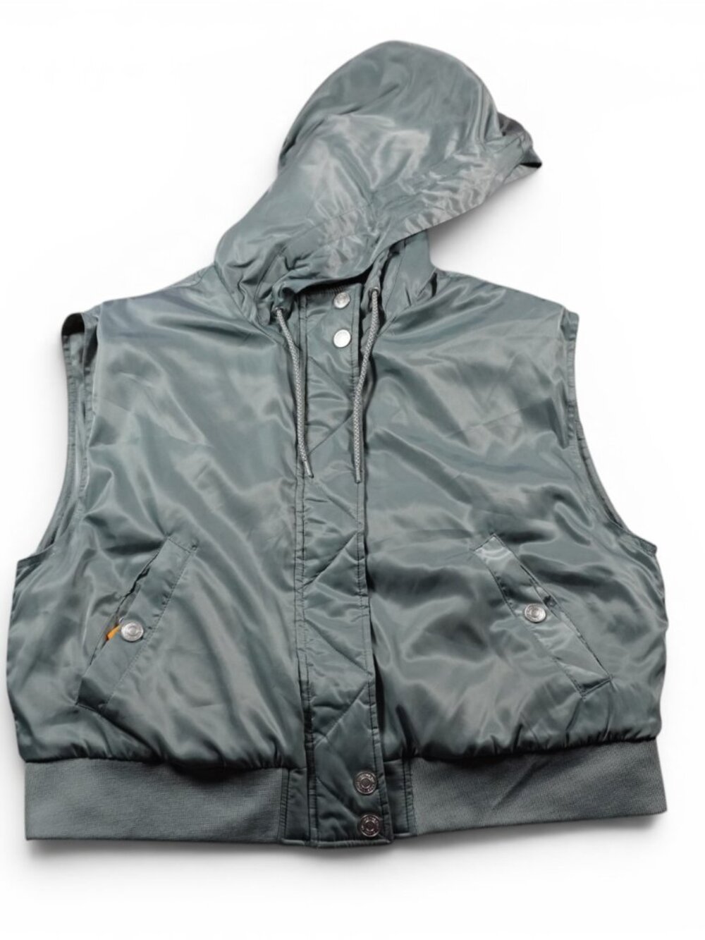 Free People Max Utility Quilted Puffer Vest Medium Hooded Steel Blue/Green - Picture 8 of 16